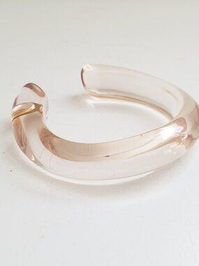 Luc Kieffer Resin Clear Cuff Bracelet Gold Logo NEW